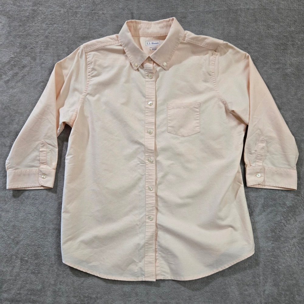 L.L. Bean Oxford Shirt Womens Large Peach Pink Button Down Cotton Preppy Classic